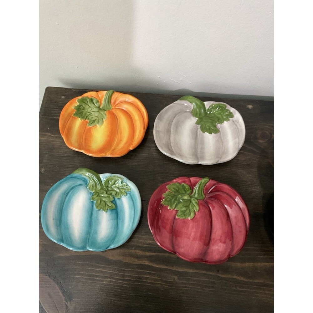 Modern Southern Home Set Of Four Ceramic Pumpkin Plates